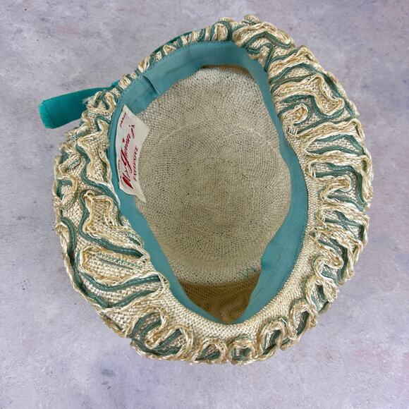 Vintage Ladies Pillbox Hat Miss Gwenn Jr. Hat New York Paris Beige Teal Read main image 10